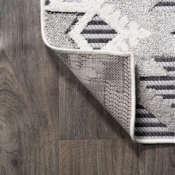 Sumak High-low Pile Neutral Diamond Kilim Area Rug